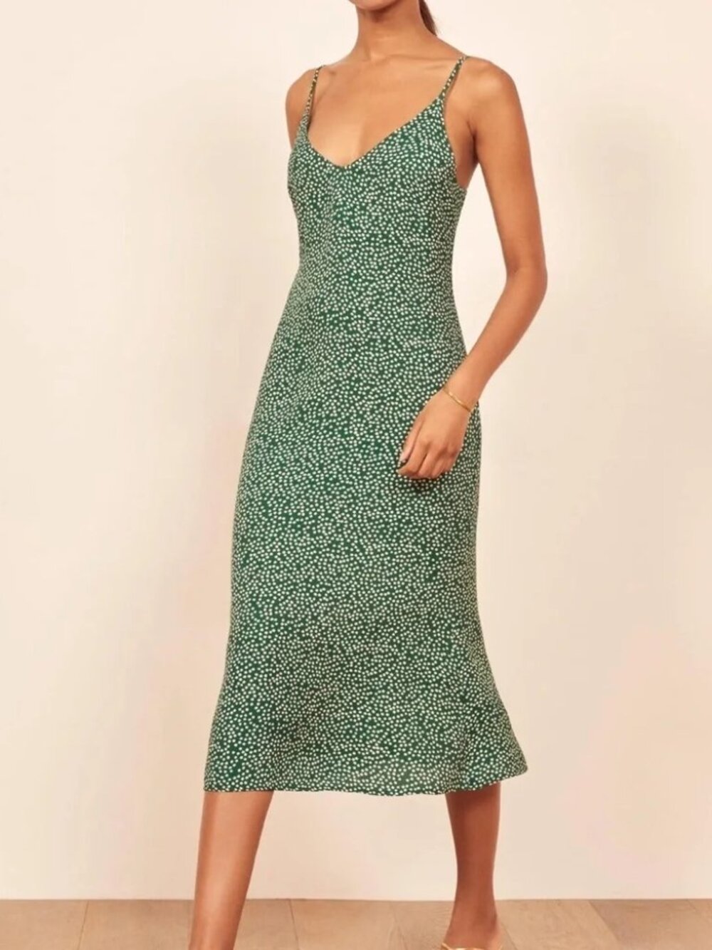 Reformation Alexandra Midi Dress Size 0 Green Slip Midi Adjustable Straps Like N